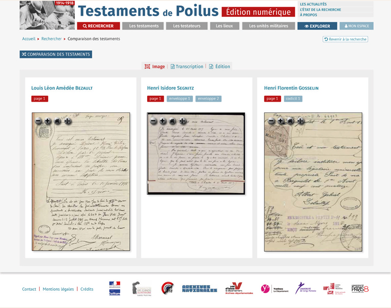 Site Édition numérique des Testaments de Poilus piloté par les Archives Nationales