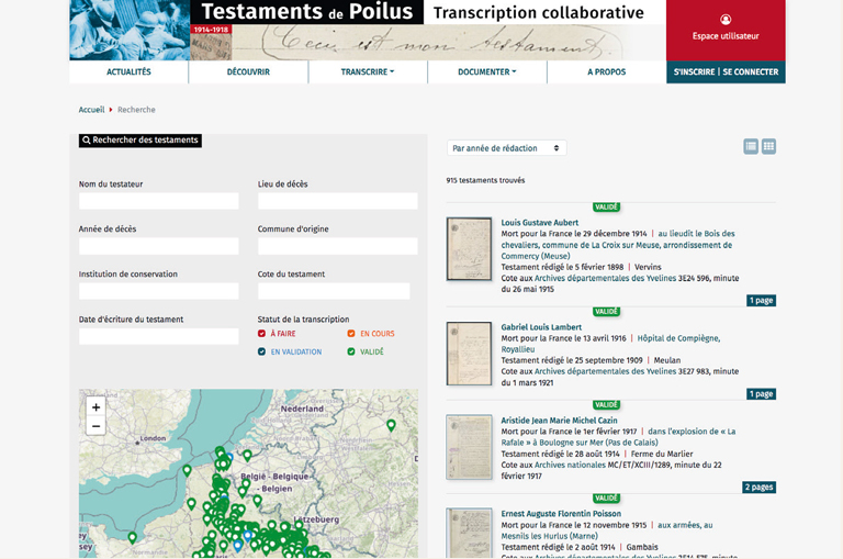 Site Testaments de Poilus piloté par les Archives Nationales