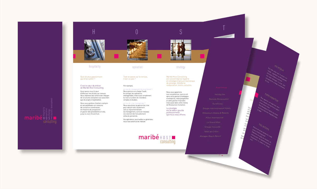 Plaquette de communication pour Maribé Host Consulting