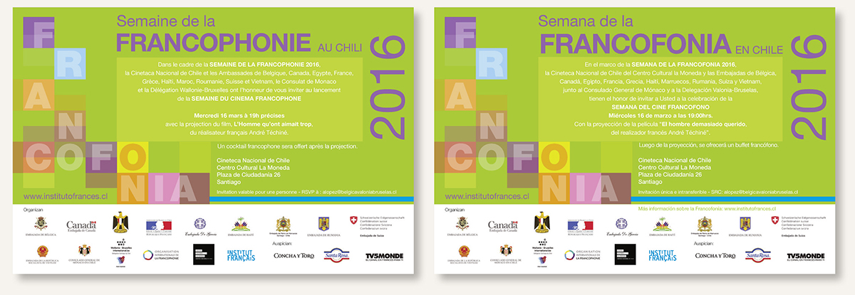 Invitation semaine de la francophonie en français et en espagnol pour l'institut français