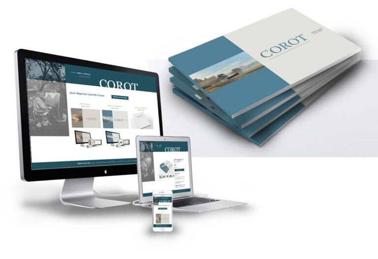 Création graphique du catalogue raisonné du peintre Camille Corot, epub et pdf interactif, réalisation du site web